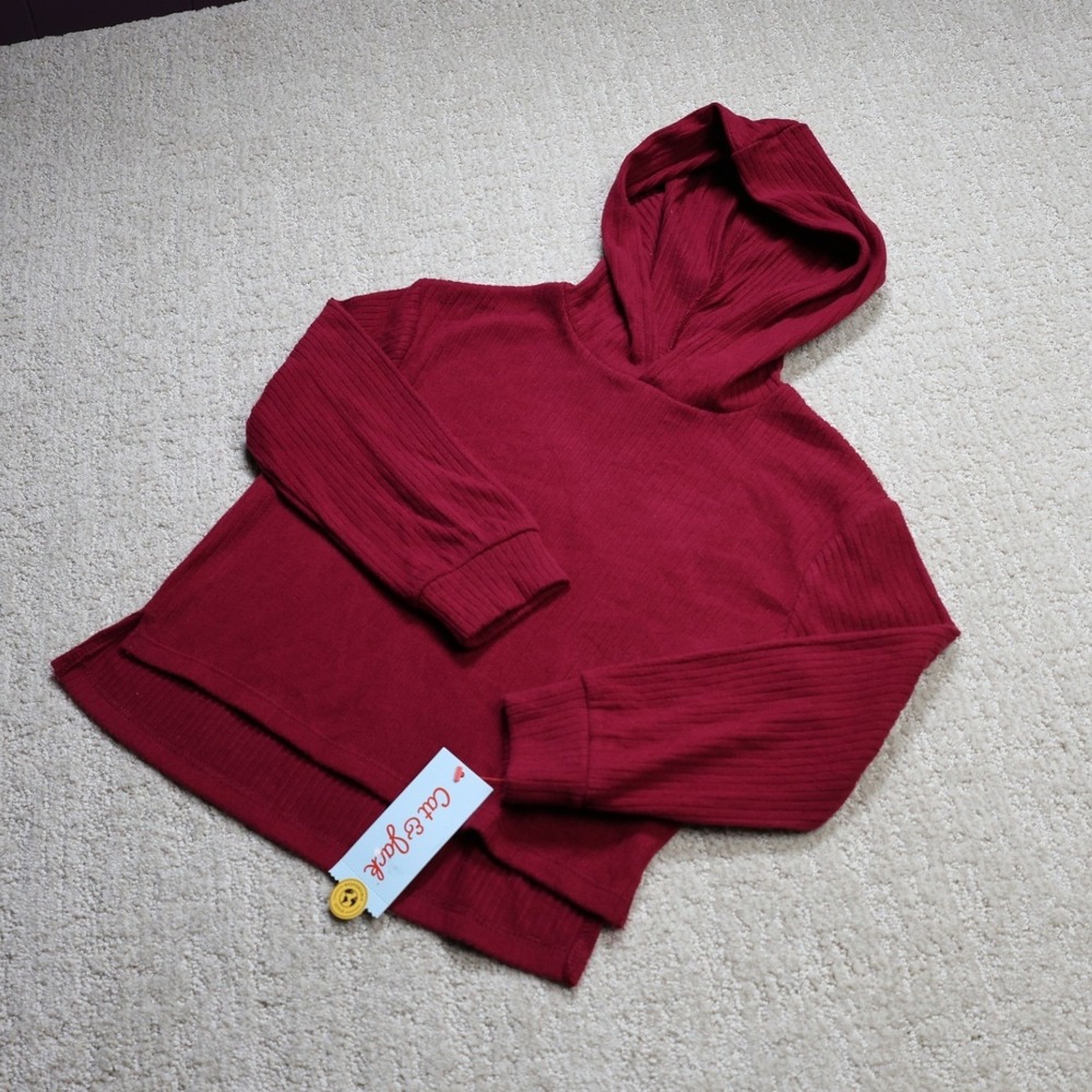 Cat & Jack Kids Garnet Red Ribbed Long Sleeve Hoodie XS 4/5